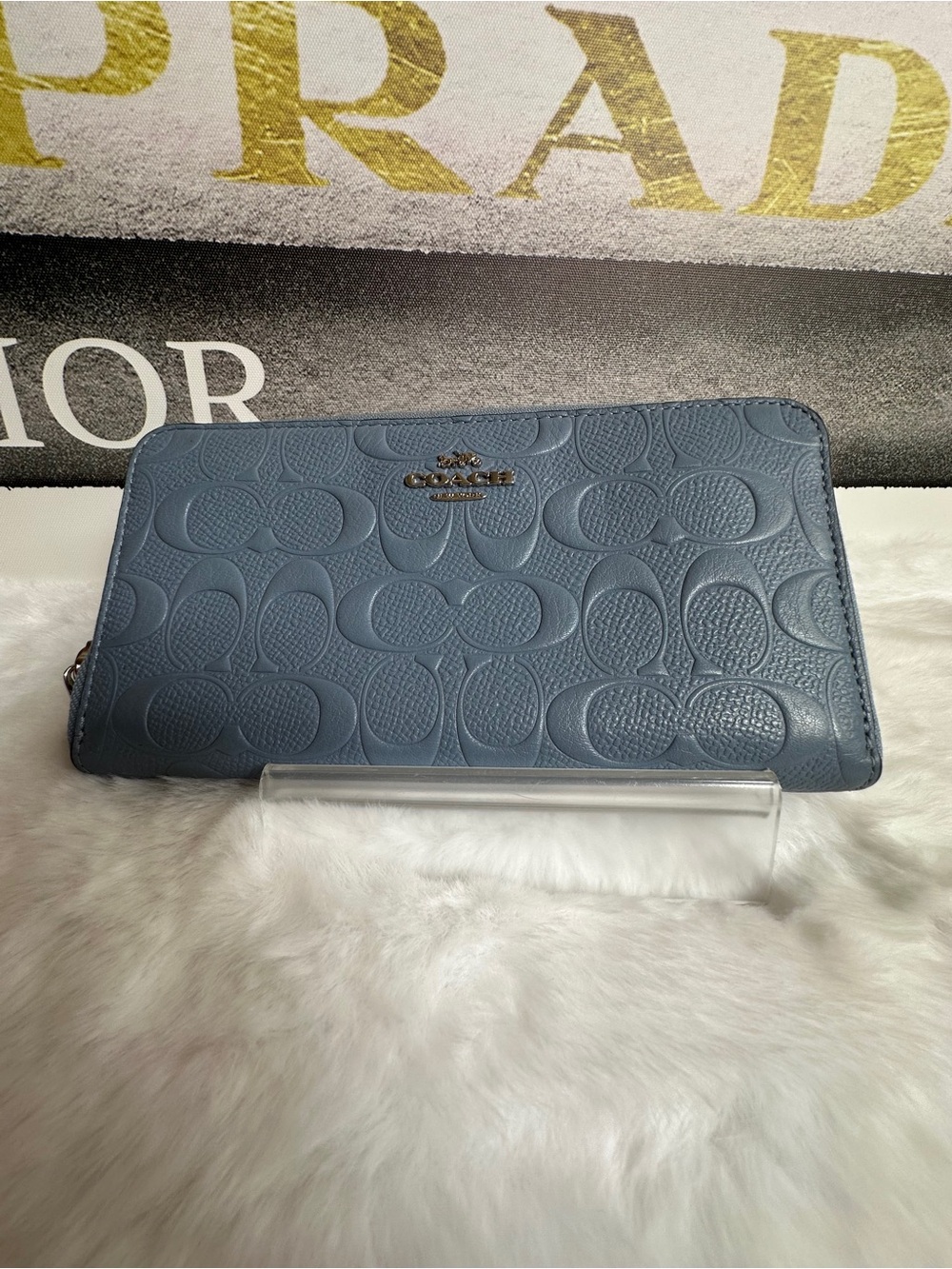 Coach Embossed Leather Signature Zip Wallet in Slate Blue